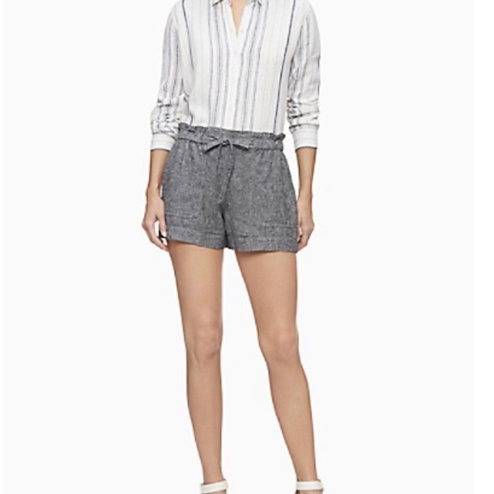 Calvin Klein Linen Blend Tie Waist Shorts Gray Size 6